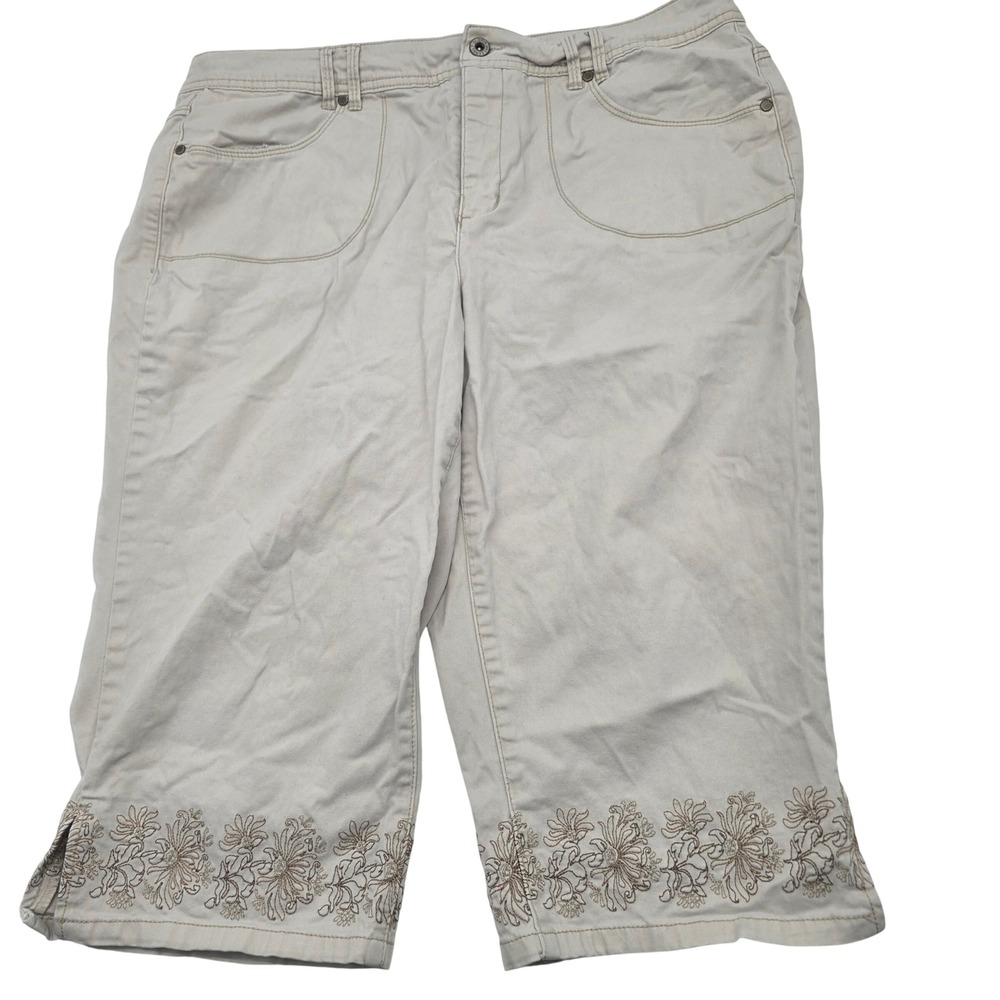 Summery Gloria Vanderbilt Capri Pants 16W Beige Floral Embroidered Amanda Beach